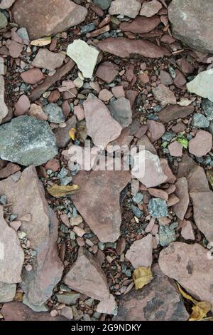 Una miscela di rocce di scisto e ardesia in un letto di creekbed asciutto Foto Stock