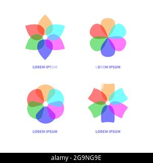 Logo geometrico floreale. Icona astratta per salone di bellezza con petali di fiori. Simbolo colorato per la cura dei cosmetici. Illustrazione Vettoriale