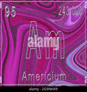 Elemento chimico dell'americio, segno con numero atomico e peso atomico, elemento Tavola periodica, sfondo rosa Foto Stock