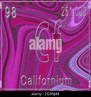 Elemento chimico del californio, segno con numero atomico e peso atomico, elemento Tavola periodica, sfondo rosa Foto Stock