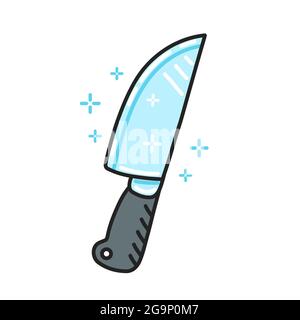 Carino divertente cucina chef coltello carattere. Icona di illustrazione del carattere kawaii della cartoon vettoriale a linea piatta. Isolato su sfondo bianco. Chef cucina coltello cartone animato concetto di carattere Illustrazione Vettoriale