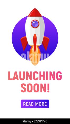 Lancio del modello di marketing store a breve. In arrivo banner volantino di annuncio. Illustrazione Vettoriale