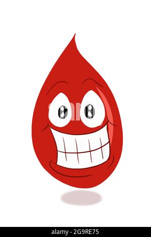 Cartone animato, divertente, i personaggi goccia sangue, volto sorridente, illustrazione disegno. Foto Stock