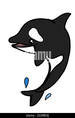 Cartoon orca, disegno di illustrazione di balena killer. Foto Stock