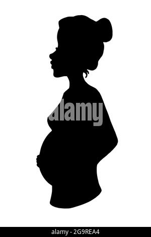 Cartone animato, donna pregnat silhouette mezzo corpo, biglietto d'auguri . Foto Stock