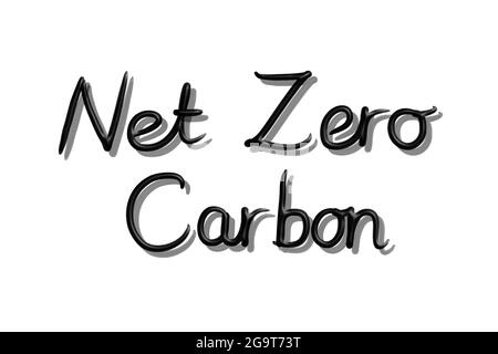 NET Zero Carbon, parole con scrittura a mano nera isolate su sfondo bianco Foto Stock