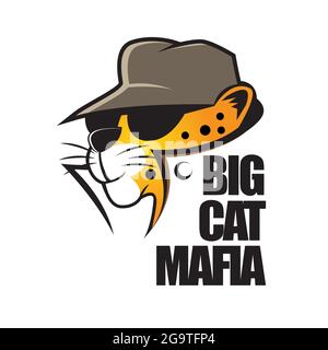 grande cartoon gatto mafia con testa leopardata Illustrazione Vettoriale