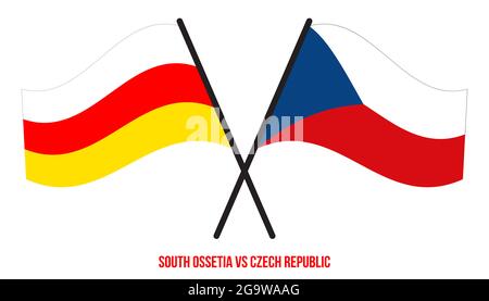 South Ossezia e Czech Republic Flags Crossed and Waving Flat Style. Proporzione ufficiale. Colori corretti. Foto Stock