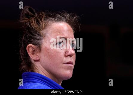 Il Megan Fletcher irlandese durante il judo elimination round del 32 a Nippon Budokan il quinto giorno dei Giochi Olimpici di Tokyo 2020 in Giappone. Data immagine: Mercoledì 28 luglio 2021. Foto Stock