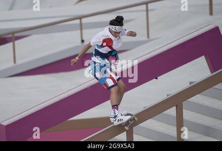 Ariake Urban Park, Tokyo, Giappone. 26 luglio 2021. Mariah Duran durante lo skateboard femminile alle Olimpiadi di Ariake Urban Park, Tokyo, Giappone. Kim Price/CSM/Alamy Live News Foto Stock