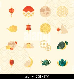 icone impostate a metà autunno Illustrazione Vettoriale