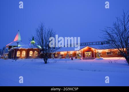 Centro del Circolo polare Artico, Rovaniemi, Finlandia in inverno, febbraio 2021 Foto Stock