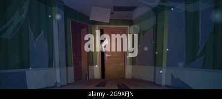 Vecchia casa con la mano zombie e graffi sulla porta Illustrazione Vettoriale