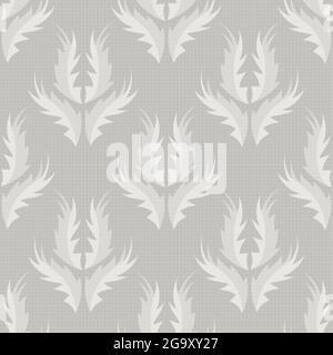 Foglio stilizzato a forma di fiamma sfondo vettoriale senza cuciture. Beige chiaro ecru e bianco crema beige vintage damask retrò fogliame sfondo mescolato Illustrazione Vettoriale