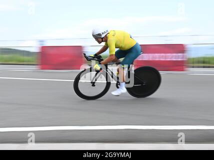 Shizuoka, Giappone. 28 luglio 2021. Richie Porte of Australia compete durante la prova individuale a tempo degli uomini della pista ciclabile di Tokyo 2020 a Shizuoka, Giappone, 28 luglio 2021. Credit: He Changshan/Xinhua/Alamy Live News Foto Stock