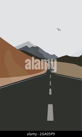 Paesaggio con una strada tortuosa e mountain.Highway Illustrazione Vettoriale