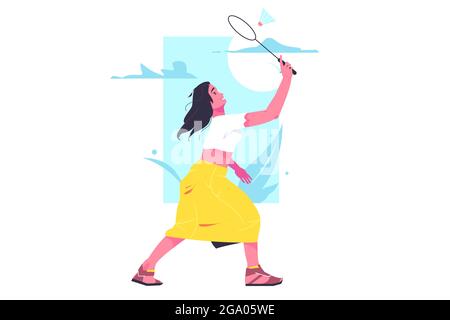 Ragazza dilettante giocatore di badminton con racchetta Illustrazione Vettoriale