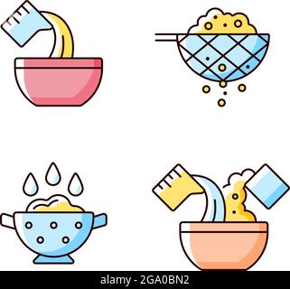 Istruzioni per la preparazione degli alimenti set di icone a colori RGB Illustrazione Vettoriale