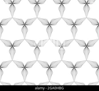Motivo a linee floreali senza cuciture astratto. Ornamento in linea araba con forme floreali. Motivo piastrella floreale orienta con linee nere. Ornamento asiatico. Geo. Vortice Illustrazione Vettoriale