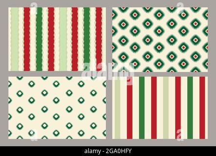 Set di pattern senza giunture geometriche etniche astratte. Stampa ornamentale a stripy. Carta da parati arredamento tribale. Tradizionale ikat a strisce sfondo popolare. Et Illustrazione Vettoriale