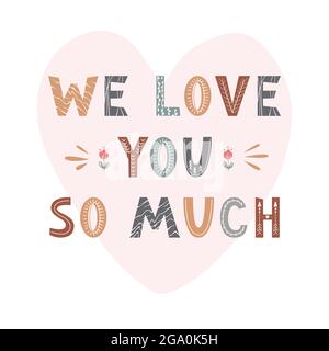 Ti piace tanto le lettere in stile scandinavo. Carino poster ispiratore per bambini e prodotti per vivai. Illustrazione vettoriale isolata in bianco Illustrazione Vettoriale