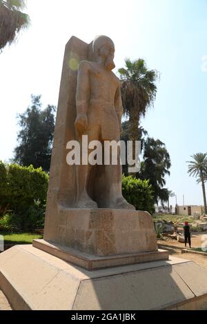 (210728) -- CAIRO, 28 luglio 2021 (Xinhua) -- Foto mostra la statua colossale dell'antico faraone egiziano Ramesses II alle rovine dell'antica città egiziana di Memphis, circa 23 chilometri a sud-ovest del Cairo, capitale dell'Egitto, 28 luglio 2021. Memphis, fondata intorno al 3,100 a.C., fu la capitale dell'antico Egitto durante il Vecchio Regno che si estende dal 2700-2200 a.C. e rimase una città importante per tutta la storia dell'antico Egitto. Oggi, le rovine dell'ex capitale offrono prove frammentarie del suo passato. Insieme alla sua necropoli (i campi piramidali da Giza a Dahshur), Menfi fu inscritto come Foto Stock