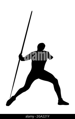 javelin tiro atleta maschile disabile silhouette nera Foto Stock