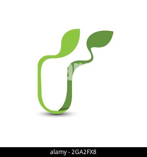 Lettera iniziale U immagine vettoriale del logo dell'ambiente naturale delle foglie. Foglia verde di iniziali moderne per loghi naturali e paesaggi Illustrazione Vettoriale
