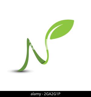 Lettera iniziale n immagine vettoriale del logo dell'ambiente naturale delle foglie. Foglia verde di iniziali moderne per loghi naturali e paesaggi