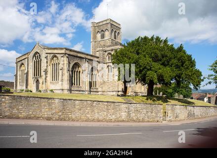 La Chiesa di Santa Maria a Wedmore risale al XV secolo ed è un edificio storico di grado I. Somerset, Inghilterra Foto Stock