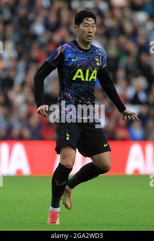 Milton Keynes, Regno Unito. 28 luglio 2021. Son Heung-min di Tottenham Hotspur in azione durante il gioco. Pre-season friendly match, MK Dons v Tottenham Hotspur a Milton Keynes mercoledì 28 luglio 2021. Questa immagine può essere utilizzata solo per scopi editoriali. Solo per uso editoriale, è richiesta una licenza per uso commerciale. Nessun utilizzo nelle scommesse, nei giochi o nelle pubblicazioni di un singolo club/campionato/giocatore. pic by Steffan Bowen/Andrew Orchard sports photography/Alamy Live news Credit: Andrew Orchard sports photography/Alamy Live News Foto Stock