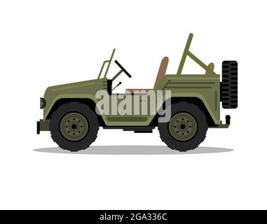 Auto militare veicolo jeep dell'esercito. Humvee vettore Hummer cartoon piano safari oddroad camion illustrazione Illustrazione Vettoriale