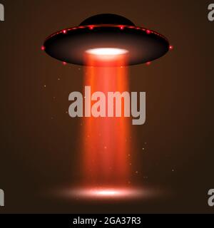 Fascio luminoso UFO. Trasporto alieno futuristico luce chiara nel buio. Design ad effetto luminescente isolato per navicella spaziale UFO Illustrazione Vettoriale