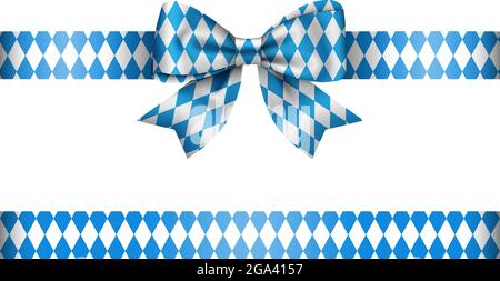 Arco in oktoberfest blu e bianco con nastro, arco e nastro con colori della bandiera bavarese Illustrazione Vettoriale