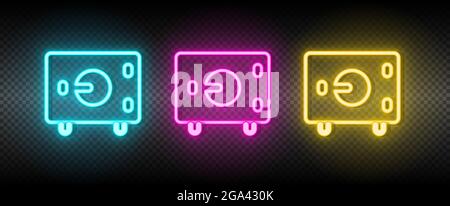 deposito, denaro, icona vettore neon sicuro. Immagine insieme di icone al neon blu, giallo e rosso. Illustrazione Vettoriale
