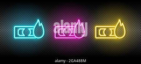 dollaro, denaro, icona vettore al neon fuoco. Immagine insieme di icone al neon blu, giallo e rosso. Illustrazione Vettoriale