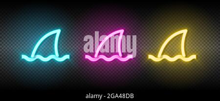 icona vettore di mare, squalo, neon business. Immagine insieme di icone al neon blu, giallo e rosso. Illustrazione Vettoriale