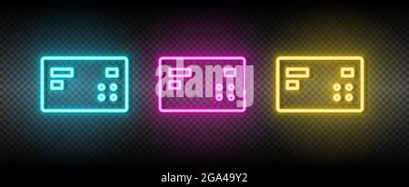 carta, icona vettore neon di credito. Immagine insieme di icone al neon blu, giallo e rosso Illustrazione Vettoriale