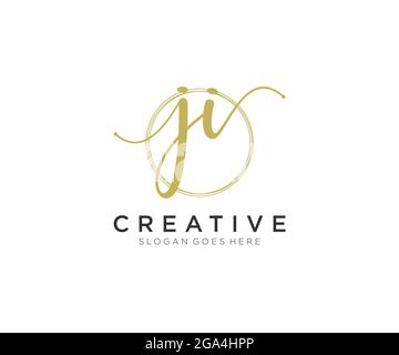 JI Monogramma di bellezza del logo Femminile e design elegante del logo, logo di scrittura a mano della firma iniziale, matrimonio, moda, floreale e botanico con creativo Illustrazione Vettoriale