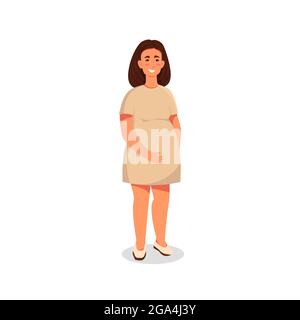 Donna incinta che tiene il ventre con la mano. Carattere cartoon vettoriale. Illustrazione in stile piatto Illustrazione Vettoriale