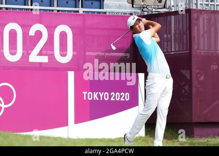 Saitama, Giappone. 28 luglio 2021. Rikuya Hoshino (JPN) Golf : formazione ufficiale durante i Giochi Olimpici di Tokyo 2020 al Kasumigaseki Country Club di Saitama, Giappone . Credit: Naoki Nishimura/AFLO SPORT/Alamy Live News Foto Stock