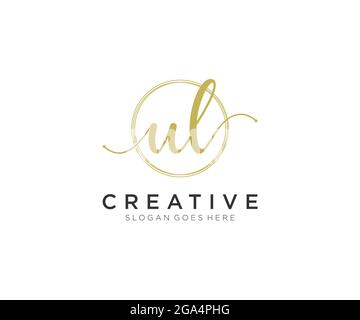 Monogramma di bellezza con logo UL Femminile ed elegante design con logo, logo scritto a mano della firma iniziale, matrimonio, moda, floreale e botanico con creatività Illustrazione Vettoriale