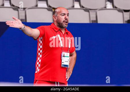 TOKYO, GIAPPONE - LUGLIO 29: Allenatore principale Ivica Tucak della Croazia durante il torneo olimpico di Waterpolo di Tokyo 2020 incontro maschile tra il Team Croazia e il Team Montenegro al Tatsumi Waterpolo Center il 29 luglio 2021 a Tokyo, Giappone (Foto di Marcel ter Bals/Orange Pictures) Foto Stock