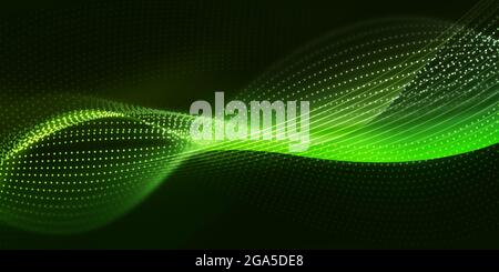 Verde moderno Elegant Particle dots che rappresenta il concetto di tecnologia futuristico di fondo. Nuovi puntini e linee ondulate astratte che illuminano lo sfondo Foto Stock
