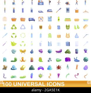100 universal set di icone. Cartoon illustrazione di 100 icone universali set di vettore isolato su sfondo bianco Illustrazione Vettoriale