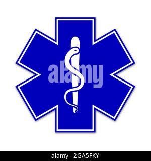 Icona di serpente medico di Life STAR di colore blu. Illustrazione vettoriale isolata su sfondo bianco Illustrazione Vettoriale