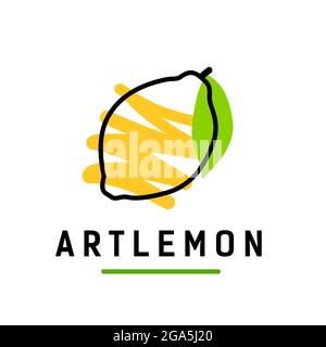 limone giallo in linea astratta disegnata a mano. Logo per uno stile di vita sano o agricolo Illustrazione Vettoriale