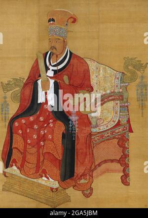 Cina: L'imperatore Xuanzu (Zhao Hongyi, 899-956), padre dei primi due imperatori della canzone Taizu e Taizong, onorato postumo come antenato fondatore della dinastia Song. Pittura a spirale appesa, dinastia Song (960-1279). Zhao Hongyi (899-956) era il padre degli imperatori di canzone Taizu (r. 960-976) e Taizong (976-997). Fu un generale militare durante il periodo delle cinque dinastie e dei dieci regni, servendo sotto l'imperatore Zhuangzong di Tang più tardi. Si diceva che fosse un abile arciere di cavalli. Foto Stock