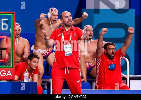 TOKYO, GIAPPONE - LUGLIO 29: Allenatore principale Ivica Tucak della Croazia durante il torneo olimpico di Waterpolo di Tokyo 2020 incontro maschile tra il Team Croazia e il Team Montenegro al Tatsumi Waterpolo Center il 29 luglio 2021 a Tokyo, Giappone (Foto di Marcel ter Bals/Orange Pictures) Foto Stock