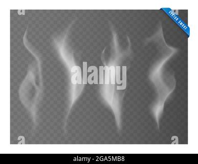 Raccolta di vettori di fumo. Fumo bianco isolato di sigaretta. Effetto speciale trasparente. Illustrazione vettoriale. Illustrazione Vettoriale